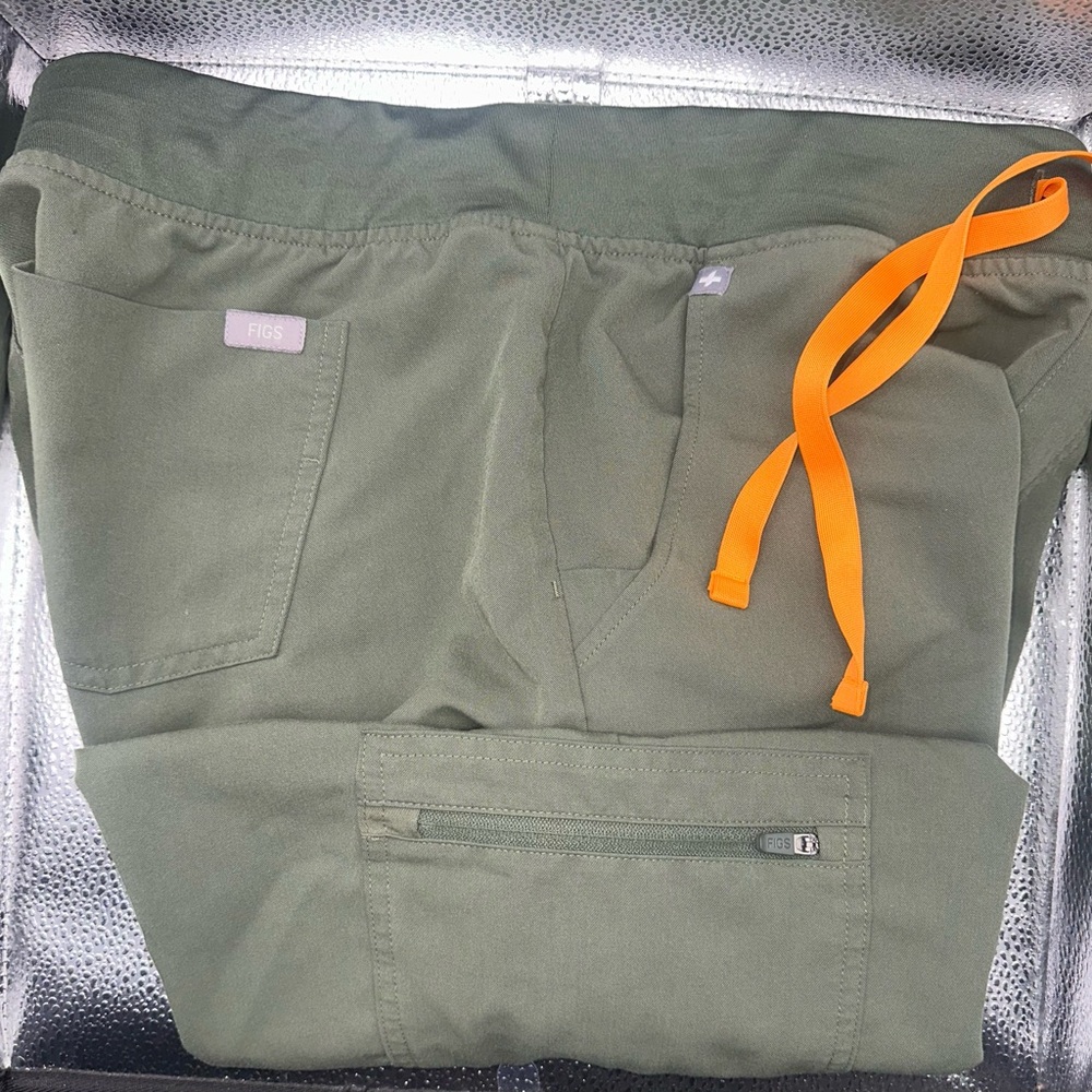 Figs Women's Olive Joggers with Orange Accents